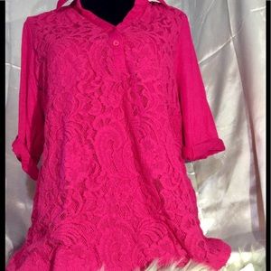 Fuchsia Colored Lace Front Blouse